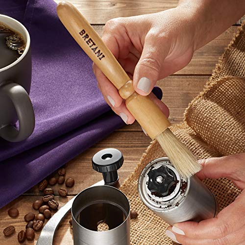 Bretani Coffee Grinder Cleaning Brush - Espresso Maker/Machine Cleaner Tool - Wood Handle, Natural Bristles