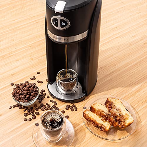Mixpresso 2 in 1 Grind & Brew Automatic Personal Coffee Maker, Automatic Single Serve Coffee Maker with Grinder Built-In and 14oz Travel Mug, Auto Shut Off Function & Reusable Eco-Friendly Filter, Black Travel Coffee Maker
