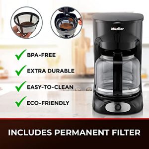 Mueller 12-Cup Drip Coffee Maker, Auto Keep Warm Function, Smart Anti-Drip System, with Durable Permanent Filter and  Borosilicate Glass Carafe, Clear Water Level Window Coffee Machine