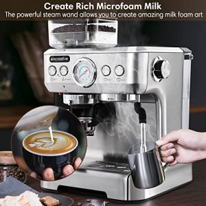 Sincreative Espresso Machine & Coffee Maker - 20Bar Semi Automatic Espresso Machine With Grinder & Steam Wand – All in One Espresso Maker & Latte Machine for Home - Brushed Stainless Steel Die Casting