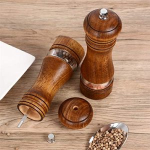 Haomacro Pepper Grinder,Wood Salt and Pepper Grinder Mills Sets, Classic Manual Salt Grinder Refillable Pepper Mill Sets with Acrylic Visible Window Adjustable Ceramic Grinding Rotor 6.5inch 2 Pack