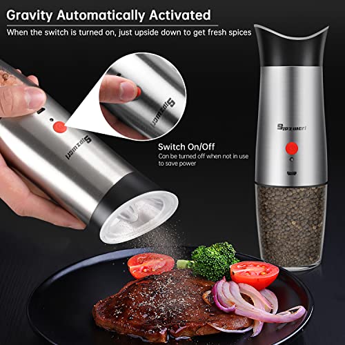 Rechargeable Electric Salt and Pepper Grinder Set: Automatic Gravity Stainless Steel Pepper Mill with Adjustable Coarseness, Refillable USB Black Peper Shakers, Gift for Home Kitchen Friends