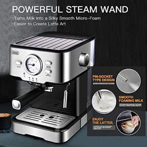 Gevi Espresso Machine 15 Bar Pump Pressure, Expresso Coffee Machine with Milk Frother Steam Wand, Espresso and Cappuccino Maker, 1.5L Water Tank, for Home Barista, 1100W, Black