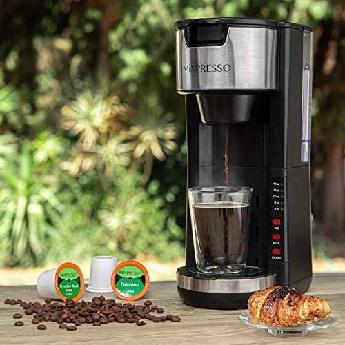 Mixpresso Single Serve 2 in 1 Coffee Brewer K-Cup Pods Compatible & Ground Coffee,Compact Coffee Maker Single Serve With 30 oz Detachable Reservoir, 5 Brew Size and Adjustable Drip Tray (Black)