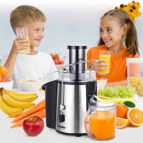 Mueller Juicer Ultra Power, Easy Clean Extractor Press Centrifugal Juicing Machine, Wide 3" Feed Chute for Whole Fruit Vegetable, Anti-drip, High Quality, Large, Silver