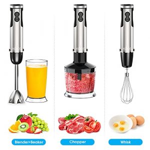 KOIOS Powerful 800W 4-in-1 Hand Immersion Blender 12 Speeds, Includes 304 Stainless Steel Stick Blender, 600ml Mixing Beaker, 500ml Food Processor, and Whisk Attachment, Multi-Purpose, BPA-Free
