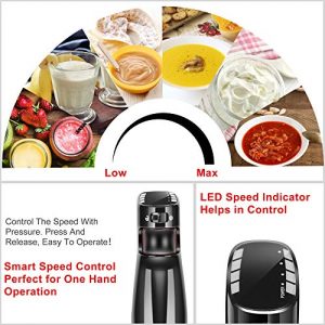 iCucina Hand Blender, 400 Watt Immersion Blender, Variable-Speed Hand Mixer with Whisk, Food Chopper, and Beaker