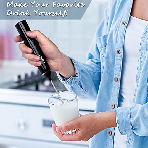Milk Frother Handheld, Dallfoll USB Rechargeable Electric Foam Maker for Coffee, 3 Speeds Mini Milk Foamer Drink Mixer with 2 Whisks for Bulletproof Coffee Frappe Latte Cappuccino Hot Chocolate