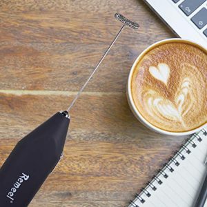 Remeel Handheld Milk Frother with Stainless Steel Whisk, Portable and Powerful Foam Maker for Morning Coffee, Latte, Cappuccino, Hot Chocolate (Black)