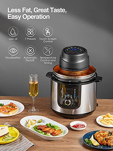 Ke- 7-in-1 Air Fryer Lid for Instapot 6 Qt & 8 Qt, Instant Crisp with digital Touchscreen, Fits Electric Pressure Cooker Metal Pot, 95% Less Oil, Accessories and Recipes Included, black