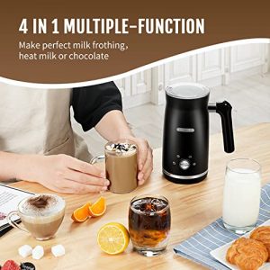 KIDISLE Milk Frother and Steamer, 4 in 1 Electric Milk Frother with 2 whisks, 10.2 oz/300ml Large Capacity Auto Cold/Hot Milk Steamer, Foam Maker for Coffee, Latte, Cappuccino, Hot Chocolate, Black