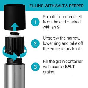 2-In-1 Salt and Pepper Grinder - Adjustable Coarseness Ceramic Mechanism - Stainless Steel Salt and Pepper Shakers - Dual Adjustable 2-In-1 Salt and Pepper Mill
