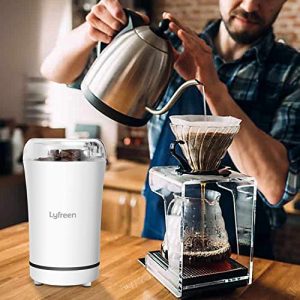 Lyfreen Electric Burr Coffee Grinder,One-Touch Spice Grinder with Brush, Small Coffee Bean Grinder Portable Coffee Grinder 50g Capacity(White,US Plug)
