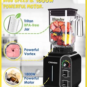 CRANDDI Smoothie Blender, Countertop Blender for Commercial and Home, 1800W Strong Motor, 52oz BPA-free Jar for Shakes and Smoothies, Self-Cleaning, K98 Black