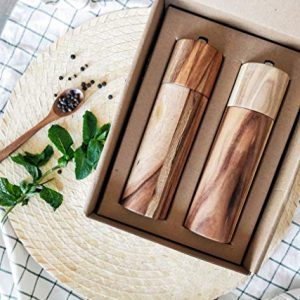 UppWell Wooden Salt & Pepper Mill Set, Ceramic Grinders & Adjustable Coarseness, Refillable | Made From Sustainable Acacia Wood | Includes Bonus Spoon