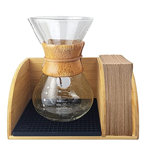 Coffee Organizer Stand,Organizer for Chemex Coffee Maker with Black Silicone Mat,Designed for Baratza Encore Burr Grinders, Chemex Coffee Makers & Chemex Filters