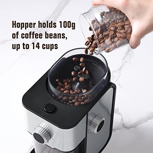 Ollygrin Coffee Grinder Electric, Adjustable Coffee Bean Grinder with 14 Grind Settings for 2-12 Cups, Automatic Burr Mill Coffee Grinder for Espresso, Drip Coffee, Percolator Coffee, Stainless Steel