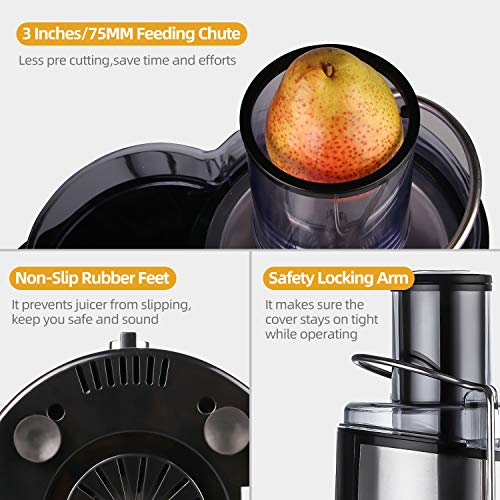 La Reveuse Fruit Juicer Juice Extractor Centrifugal Juicing Machine 750 Watts Powerful 3 Inches Wide Mouth for Whole Fruits Vegetables, Silver