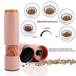 Automatic Pepper Salt Grinder Mill Set: Battery Powered Electric One Hand Operation Sal Peper Shaker with Stand Lid, Adjustable Coarseness Gravity Refillable Peppermills with Light for Home Friends