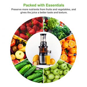 Ventray Cold Press Juicer Machine, Electric Slow Masticating Juice Extractor Maker for Citrus Orange Fruit Vegetable with Quiet Motor & Large Feed Chute, Vertical Compact Design and Easy Clean - 408