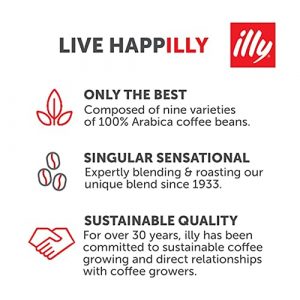 Illy Classico Espresso Ground Coffee, Medium Roast, Classic Roast with Notes of Chocolate & Caramel, 100% Arabica Coffee, All-Natural, No Preservatives, 8.8 Ounce
