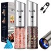 Gravity Electric Salt and Pepper Grinder Set of 2,USB Rechargeable Kitchen Electric Pepper Mill with Adjustable Grinder and LED Light,Tall Glass Salt and Pepper Grinders Refillable