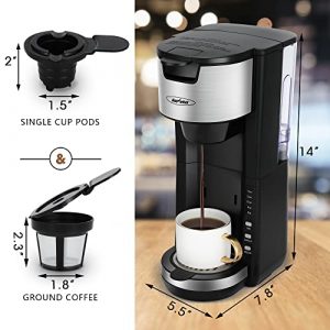 Coffee Maker, Single Serve Coffee Maker For Single Cup Pod & Coffee Ground, 30 Oz Removable Reservoir, Compact Coffee Machine Brewer with 6 to 14 oz. Brew Sizes, Black