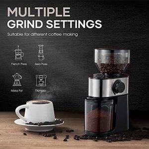 Electric Burr Coffee Grinder with 18 Grind Settings, Adjustable Burr Mill Coffee Grinder, 2 to 14 Cup for Espresso, Drip Coffee, Percolator Coffee
