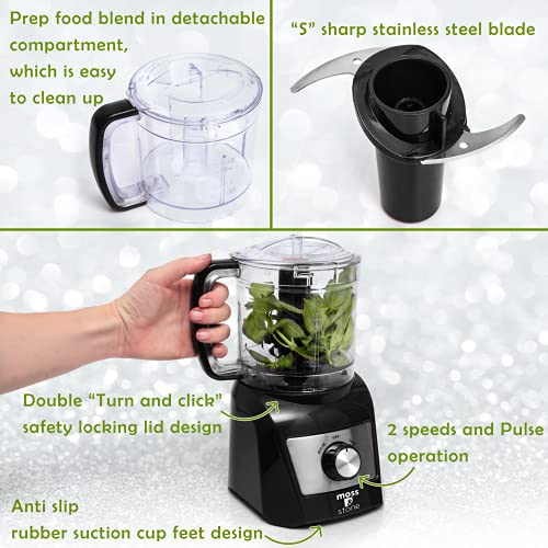 3 Cup Mini Food Processor, Strong Vegetable Chopper for Dicing, Chopping, Mincing, & Puree 350 Watts Mini Chopper With 2 Speeds, Perfect Baby Food Processor By Moss & Stone (Black)