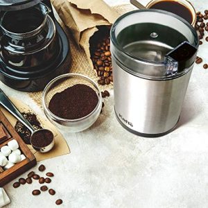 Kaffe Electric Coffee Grinder - 14 Cup (3.5oz) with Cleaning Brush. Easy On/Off. Perfect for Coffee, Spices, Nuts, Herbs, Corn. (Stainless Steel)