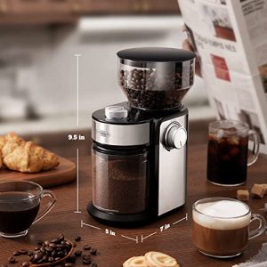 Biugh Coffee Grinder Electric, Automatic Burr Mill with 16 Precise Grind Settings, 14 Cup, Silver