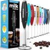 PowerLix Milk Frother Handheld Battery Operated Electric Whisk Beater Foam Maker For Coffee, Latte, Cappuccino, Hot Chocolate, Durable Mini Drink Mixer With Stainless Steel Stand Included (Black)