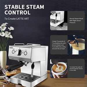 Espresso Machines 15 Bar with Milk Frother, Expresso Coffee Machine for Espresso, Latte and Mocha, 1.5L Removable Water Tank and Double Temperature Control System, Classial, Sliver, 1050W