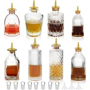 Bitters Bottle 8pcs Glass Dash Bottle Set for Cocktail with Zinc Alloy Dasher Top, Decorative Bottle, for Cocktail and Display (8pcs)