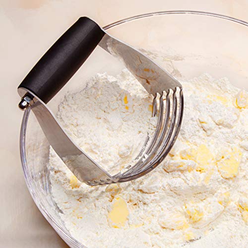 Pastry Shortening Blender Cutter,Stainless Steel Dough Masher for Butter, Biscuit,Baking, Kneading,Dough, Flakier and Fluffier Pie Crusts, Almond - Hand Kitchen Tool (1, Black)