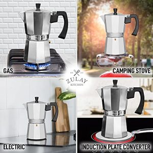 Zulay Classic Stovetop Espresso Maker for Great Flavored Strong Espresso, Classic Italian Style 8 Espresso Cup Moka Pot, Makes Delicious Coffee, Easy to Operate & Quick Cleanup Pot (Silver)