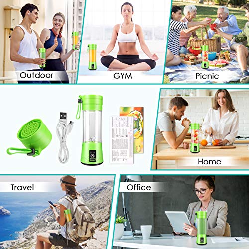 FlyBanboo Portable Blender, Personal Blender with USB Rechargeable Mini Fruit Juice Mixer,Personal Size Blender for Smoothies and Shakes Mini Juicer Cup Travel 380ML, New Green