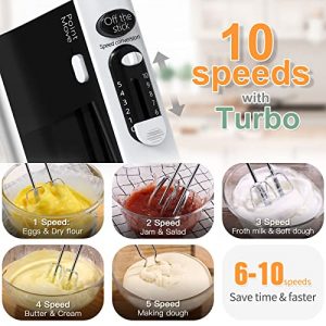 600W Electric Hand Mixer Kitchen Handheld Mixer 10 Speed Powerful with Turbo for Baking Cake Lightweight & Personal Electric Mixer with Beaters Dough Hooks, Whipping Mixing Cookies, Brownies, Batters, Meringues, Mashed Potatoes