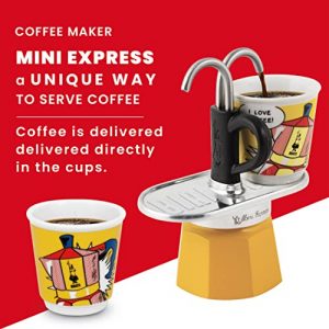 Bialetti - Mini Express Lichtenstein: Moka Set includes Coffee Maker 2-Cup (2.8 Oz), Yellow, Aluminium