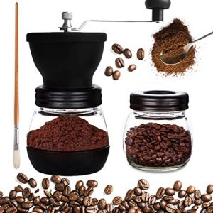 Manual Coffee Grinder Set, Hand Coffee Mill With Conical Ceramic Burr Two Glass Jars And Soft Brush, Manual Coffee Bean Grinder & Spice Grinder by Mixpresso