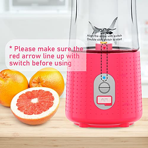 WATSMAR Portable Blender, USB Rechargeable Personal Size Blender for Shakes & Smoothies, Mini Small Fruit Mixer Juicer with 50 Recipes, 4000mAh Battery, 380ML & 6pcs 3D Blades (Rose)