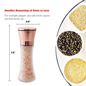 bonris Copper Stainless Steel Salt and Pepper Grinder Set Manual Himalayan Pink Salt Mill|Salt and Pepper Shakers with Adjustable Coarseness and Clear Glass Body (Pack of 2)