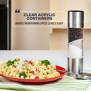 Dual Salt & Pepper Grinder - Manual Combo Mill Grinders - Space Saver 2 in 1 Shaker Mills Set - Stainless Steel Shakers & Combined Travel Case - Eparé