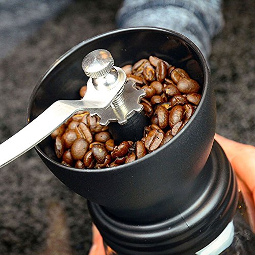 Manual Coffee Grinder with Ceramic Burrs, Hand Coffee Mill with Two Glass Jars(11oz each), Brush and Tablespoon Scoop