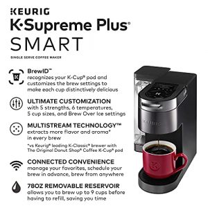Keurig K-Supreme Plus SMART Coffee Maker, Single Serve K-Cup Pod Coffee Brewer, BREWID and MultiStream Technology, 78 Oz Removable Reservoir, Brews 4 to 12oz cups, Black Stainless Steel