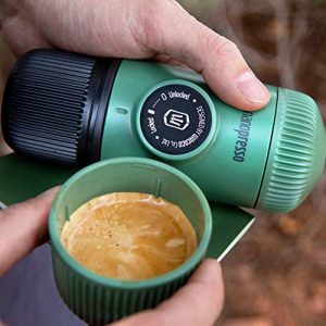 WACACO Nanopresso Portable Espresso Maker Bundled with Protective Case, Upgrade Version of Minipresso, Mini Travel Coffee Machine, Perfect for Camping, Travel and Office (New Elements Moss Green)