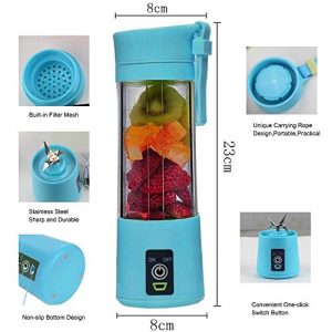 Portable Juicer Blender, Household Fruit Mixer - Six Blades in 3D, 380ml Fruit Mixing Machine with USB Charger Cable for Superb Mixing, USB Juicer Cup(Blue)