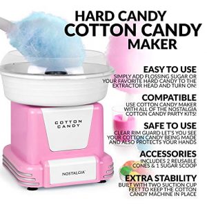 Nostalgia PCM805PNK Retro Hard Free Countertop Original Cotton Candy Maker, Includes 2 Reusable Cones and Sugar Scoop, Pink