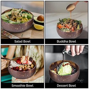 Coconut Bowl and Spoon Set – Sustainable and Organic Option for Smoothie Bowls, Acai, Buddha and Salad Bowls – Benefits the People and Our Planet While Promoting a Healthy Lifestyle
