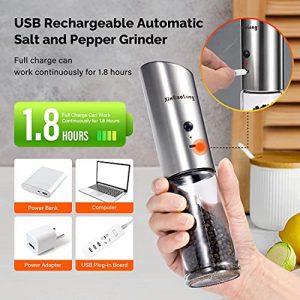 【2022 Newest】 USB Rechargeable Electric Salt and Pepper Grinder XinBaoLong Gravity Salt and Pepper Grinder set , Adjustable Coarseness,Stainless Steel,Refillable Electric Pepper Mill